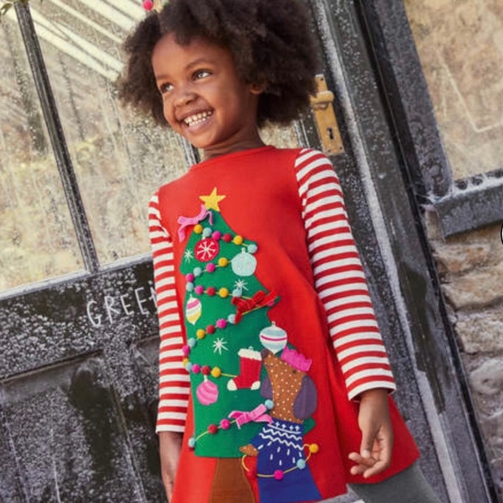 Mini Boden Red Kids Casual Dress with Festive Design